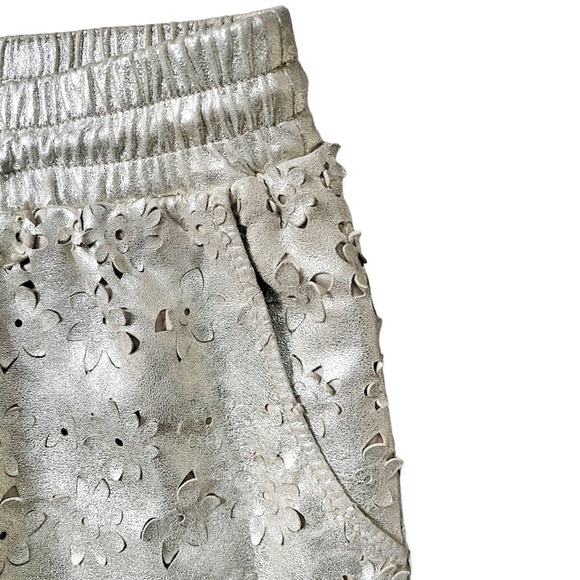 Anthro Leifsdottir Sliced Sliverfield Skirt Gold Leather Floral Mini Skirt, 2 - Picture 6 of 9